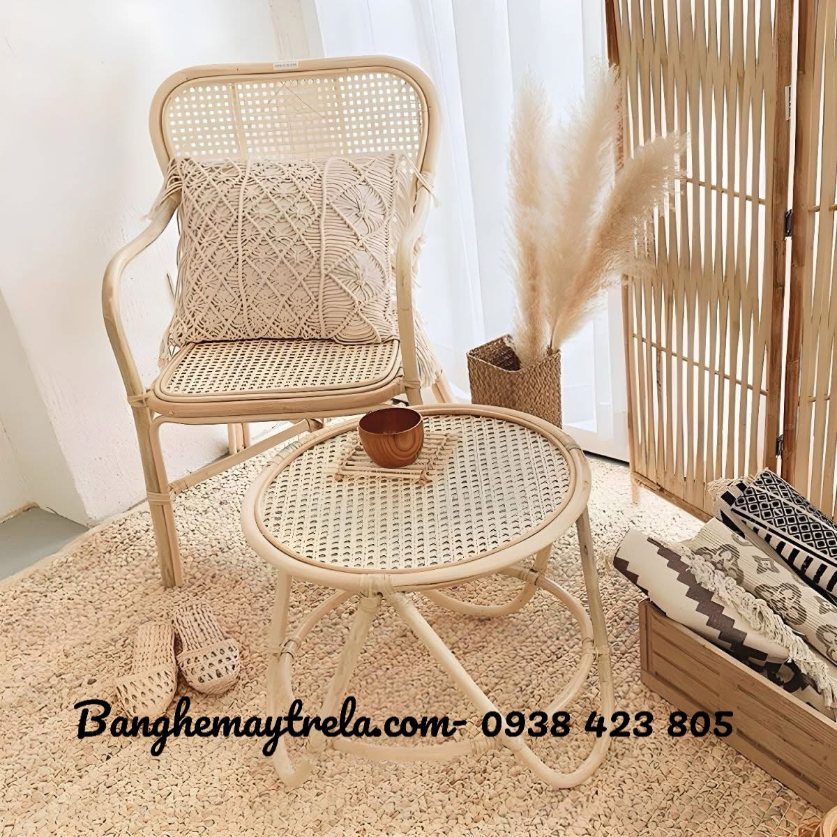 Ghế mây đơn mắt cáo